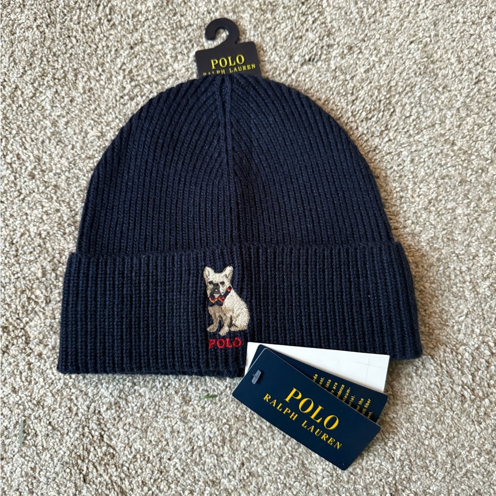 Ralph Lauren Dark Blue Beanie with Dog Design
